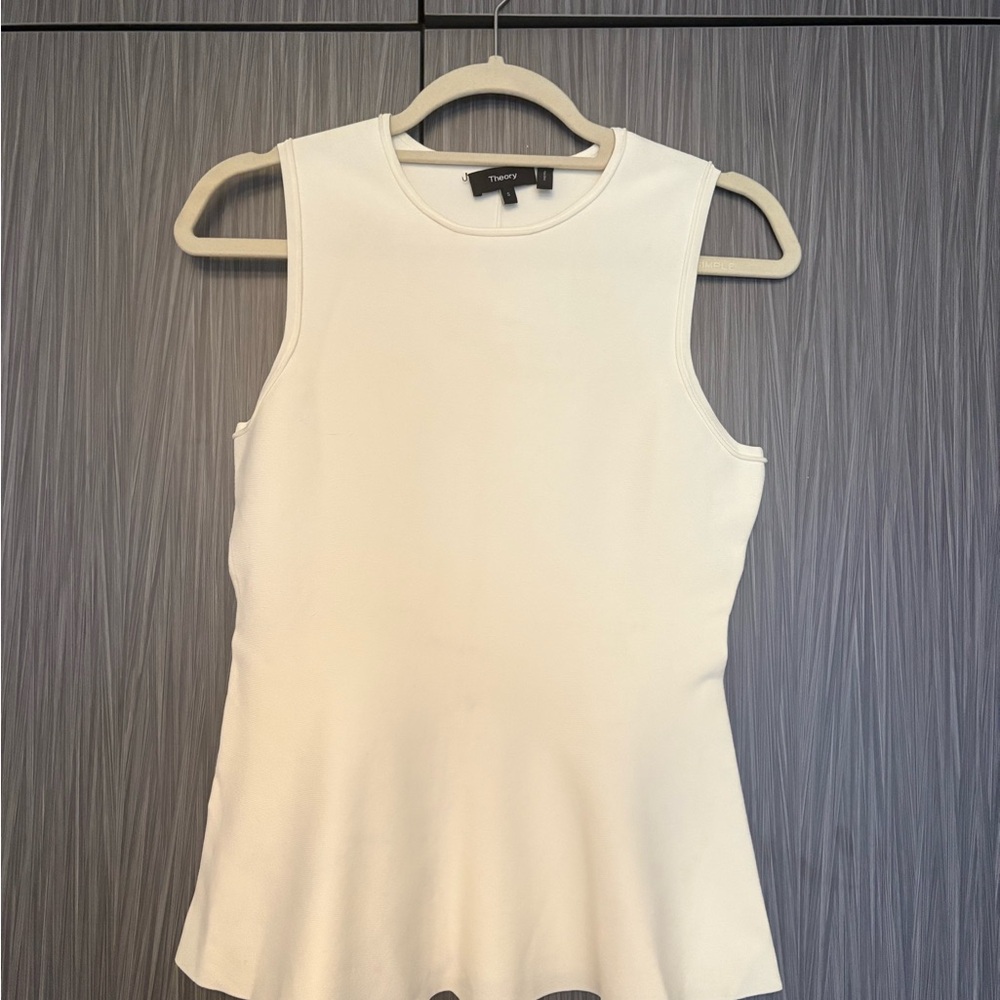 Theory White Sleeveless Peplum Top Sz S
